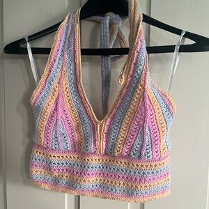 Hollister Pastel Striped Crochet Halter Top